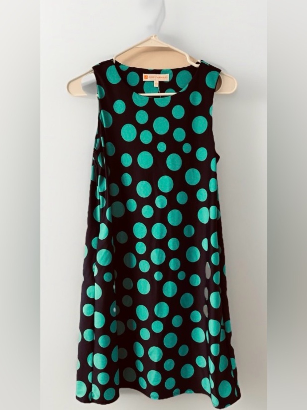 Jude Connally Navy & Teal Polka Dot Fit & Flare Dress XS Resort wear Golf Preppy